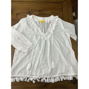 ROLLER RABIT - Womens white tunic with tassels - Size M